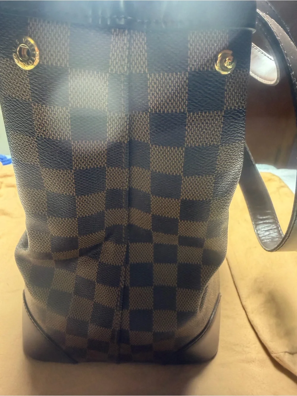 Louis Vuitton Brown Damier Shoulder Bag with Red Interior